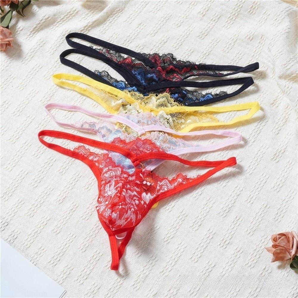 Transparent Mesh Sheer Panties Low Waist T-back Briefs Men Thin Men's Lace Thong Role Play