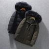 Mens Thickened Workwear Puffer Jacket With Hood Waterproof Multi-Pocket 86% White Duck Down Winter Outdoor Casual Coat