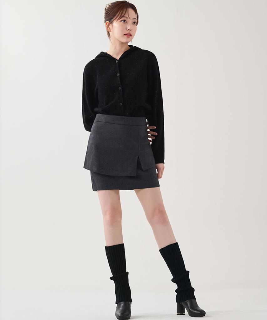 Hye Young Kim Wool Layered Midi Skirt - Charcoal