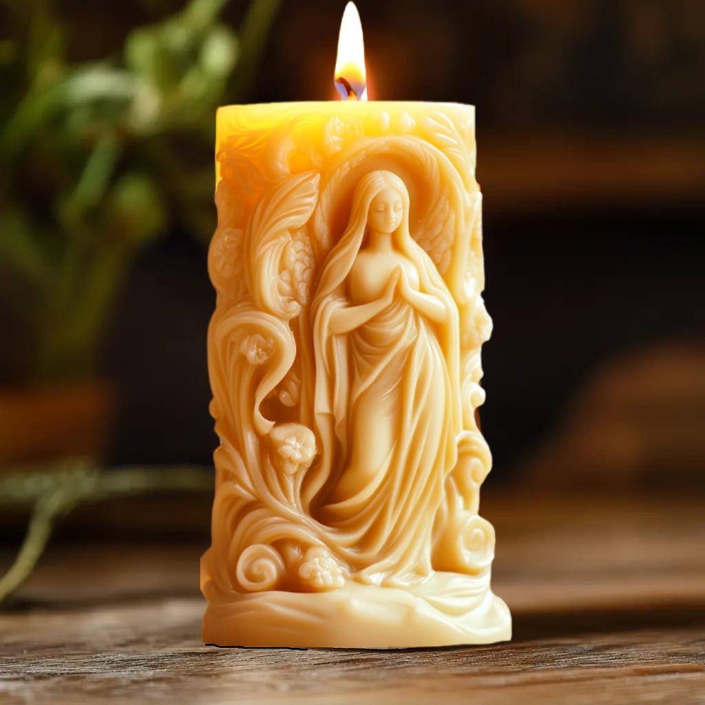Jesus Göttin Maria Relief zylindrische Kerze Silikonform lockiges Haar Göttin Maria Statue Relief zylindrische Harz Gipsformen