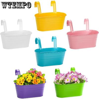 6pcs Hanging Flower Pots Metal Iron Plant Pot Holders Garden Pots Balcony Planters Metal Bucket Flower Holders Wall Hanging Decor Pot