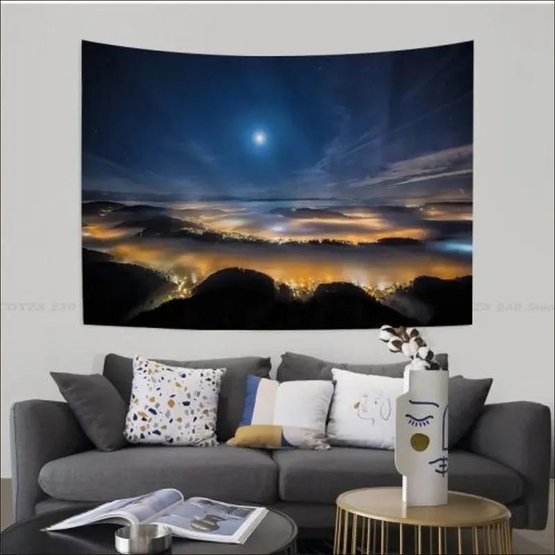 Night Starry Sky and Moon Tapestry Office Living Room Tapestry Home Wall Decoration Tapestry