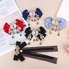 New Fabric Bowknot Brooches Rhinestone Tassel Bow Tie Female Shirt Collar Pin Vintage Corsage For Women Accessories