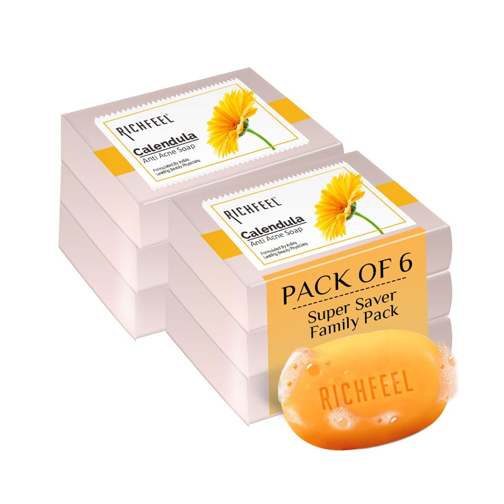 Richfeel Calendula Anti Acne Soap | Power of Soothing Calendula Extracts | For skin prone to Acne & Blemishes | Physician Formulated | Helps Calm & Re