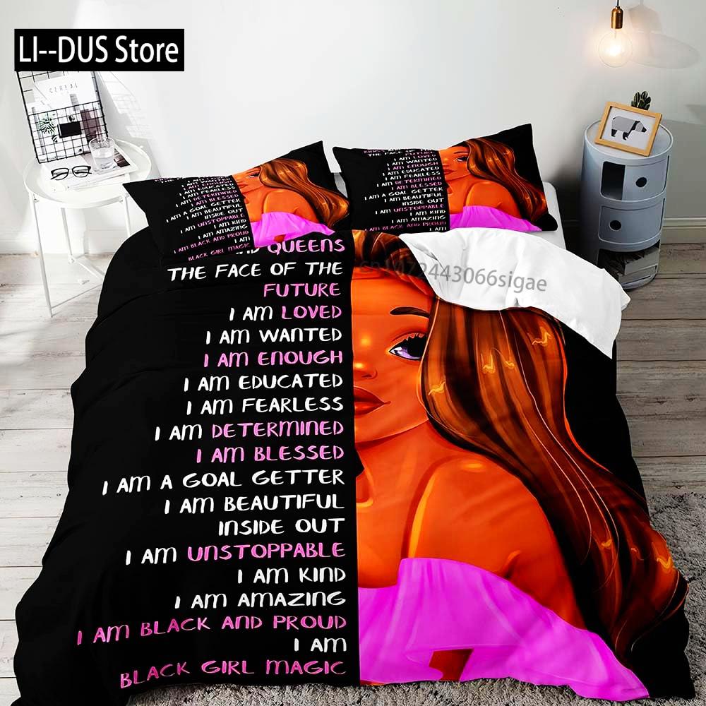 Africkoamerická černošská dívka Magie Povlak na přikrývku Plná velikost Přikrývka Potah na prošívanou deku Inspirativní dárky pro ženy 2 povlaky na polštář 3 ks