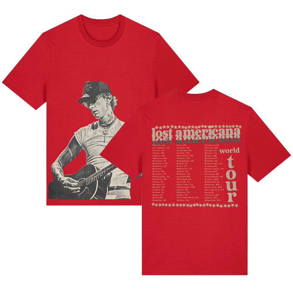 

MGK Dated Photo Tee Machine Gun Kelly Lost Americana World Tour Top High Quality Cotton Short Sleeve Summer Unisex Casual Tshirt XS червоний
