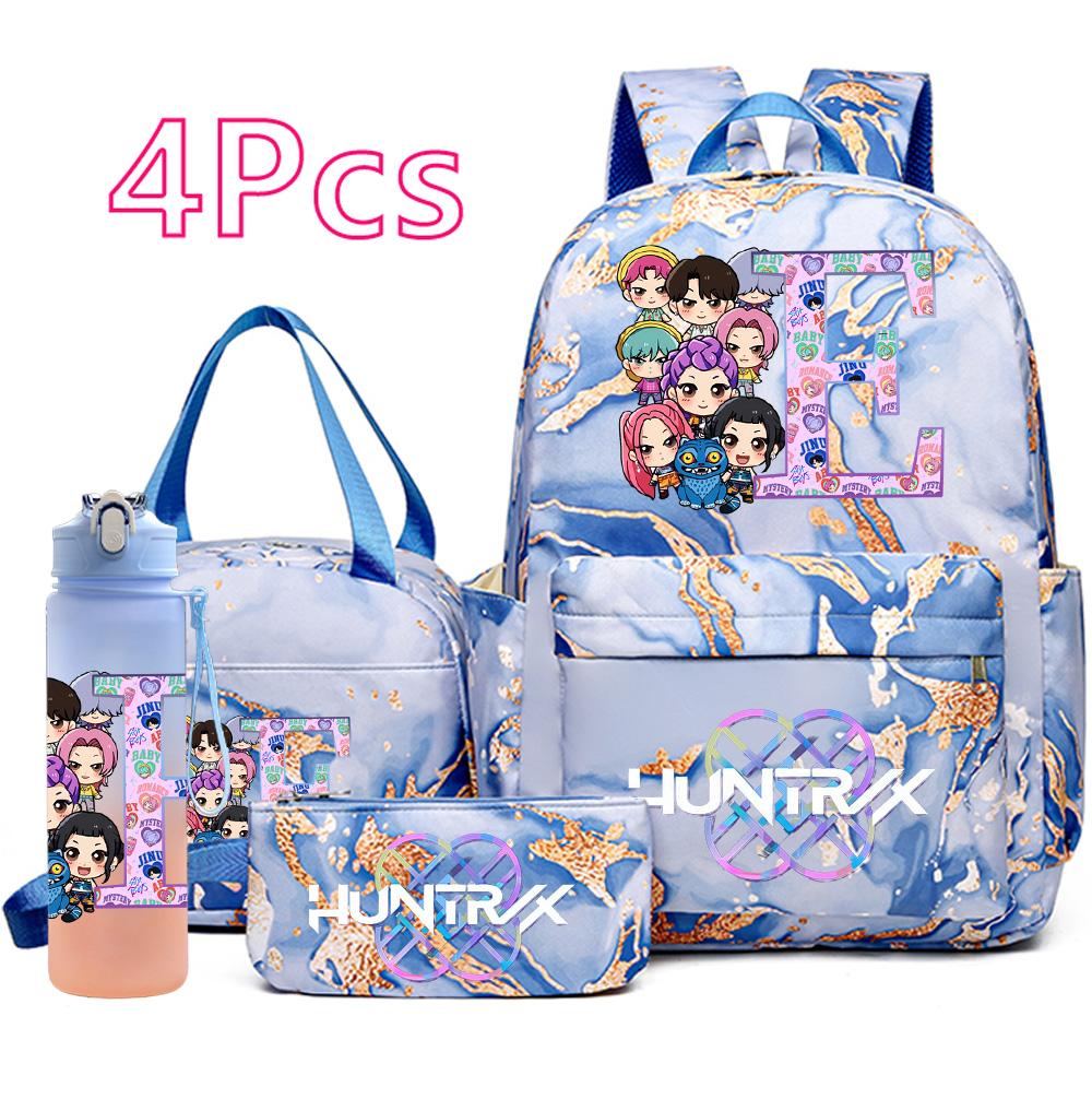 4Pcs/set K-Pop Printed Backpack Handbag Pencil Case 750Ml Water Bottler for Teenager Boy Girl Schoolbag Student Kid Gift Large Capacity Bookbag