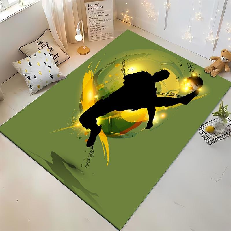 "Green Soccer Carpet with Silhouette Kick and Abstract Yellow Design" Suitable for Use As an Anti-slip for Living Room Bedroom Sofas