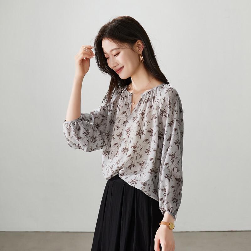 SOFSIL Women s 2026 Spring Mulberry Silk Printed 3/4 Sleeve Blouse S