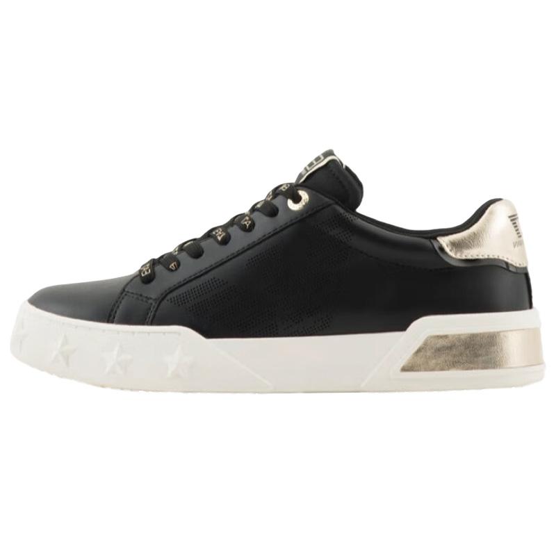 Emporio Armani Leather Round Toe Lace-Up Low-Top Sneakers With Gold Accents Men sneakers Black X8X179XK383T677
