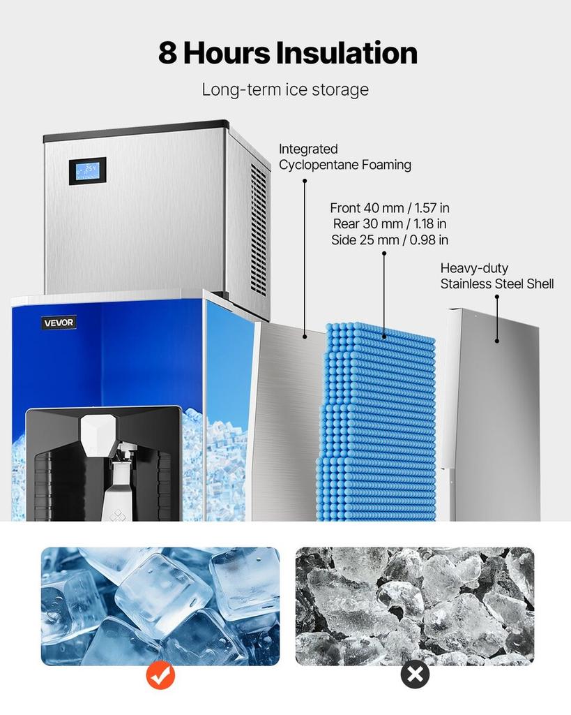 300 Lbs/Day Commercial Ice Maker 180 Lbs Storage Bin Auto Ice Dispensing