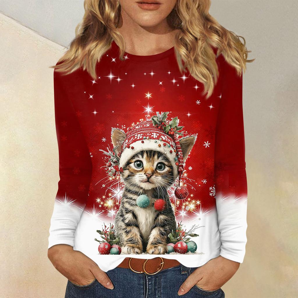 Košile s dlouhým rukávem pro ženy Roztomilý potisk Grafika Trička Halenky Běžné Velikosti Zásadní topy Pulovr