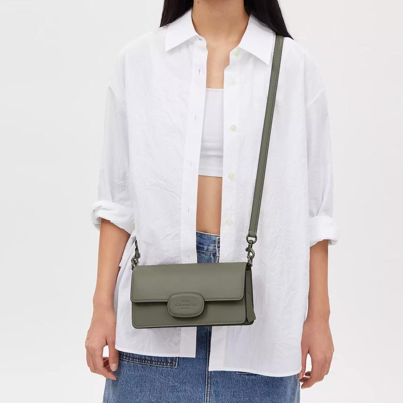 Coach Eliza 23 Snap Closure Removable Handle Calfskin Shoulder Crossbody Bag Medium Women's Army Green