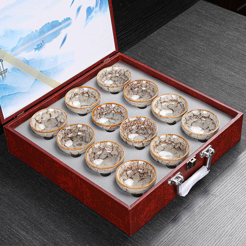 Kiln Change Jian Zhan Ceramic Kung Fu Tea Set Tea Cup Set Small Tea Bowl Tasting Cup Tea Cup Colorful12For home use and gift giv