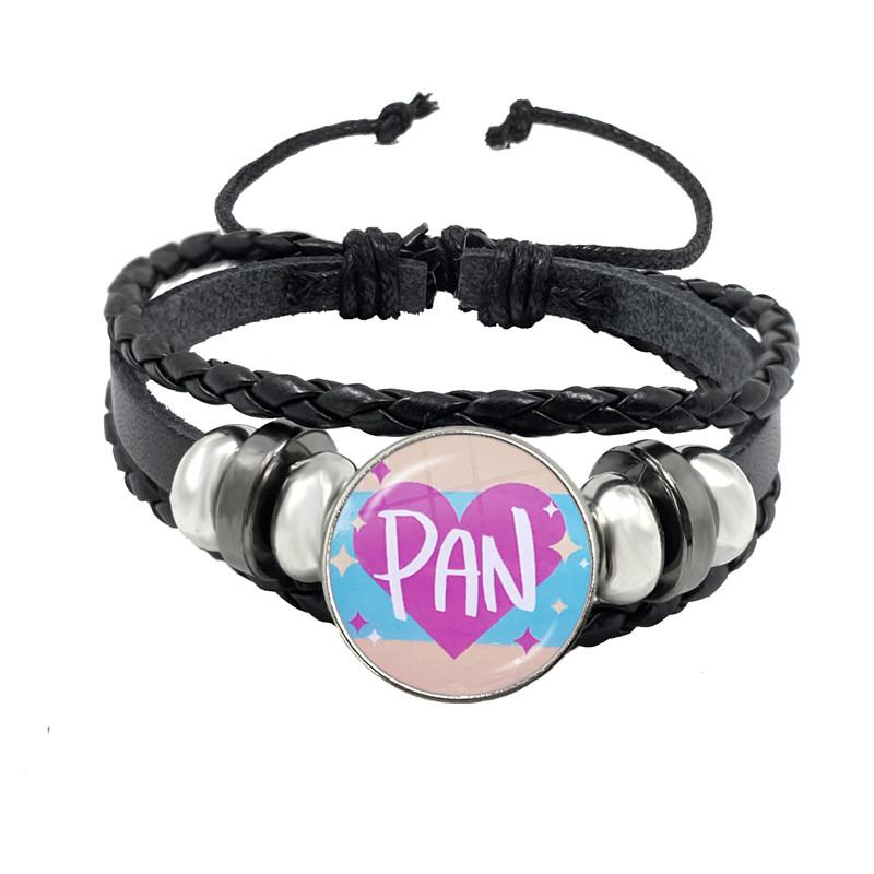 LGBT Leather Bracelet Bi Pride Glass Cabochon Dome Gay Pride Rainbow Flag Photo Bangle Jewelry For Women Men Lovers Gift