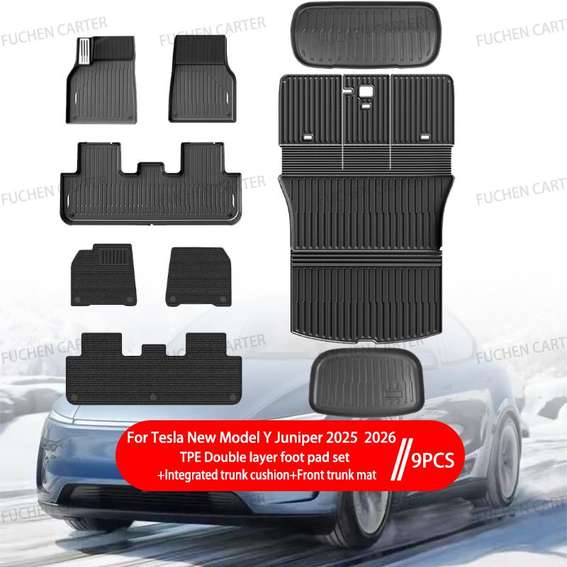 For Tesla New ModelY Juniper2025 2026 TPE metal pedal foot pad Waterproof Luggage Mat Wear-resistant Foot Pads ModelY Trunk Mats
