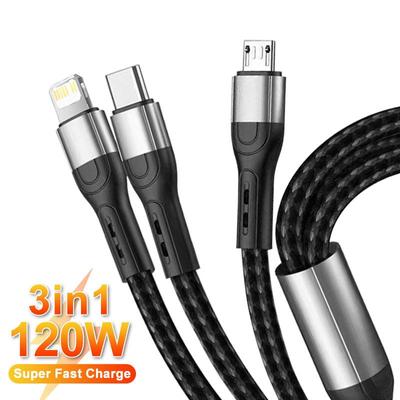 120 W 3 w 1 Super szybki kabel ładujący Micro USB typu C Ładowarka do telefonu Kabel danych USBC do telefonu