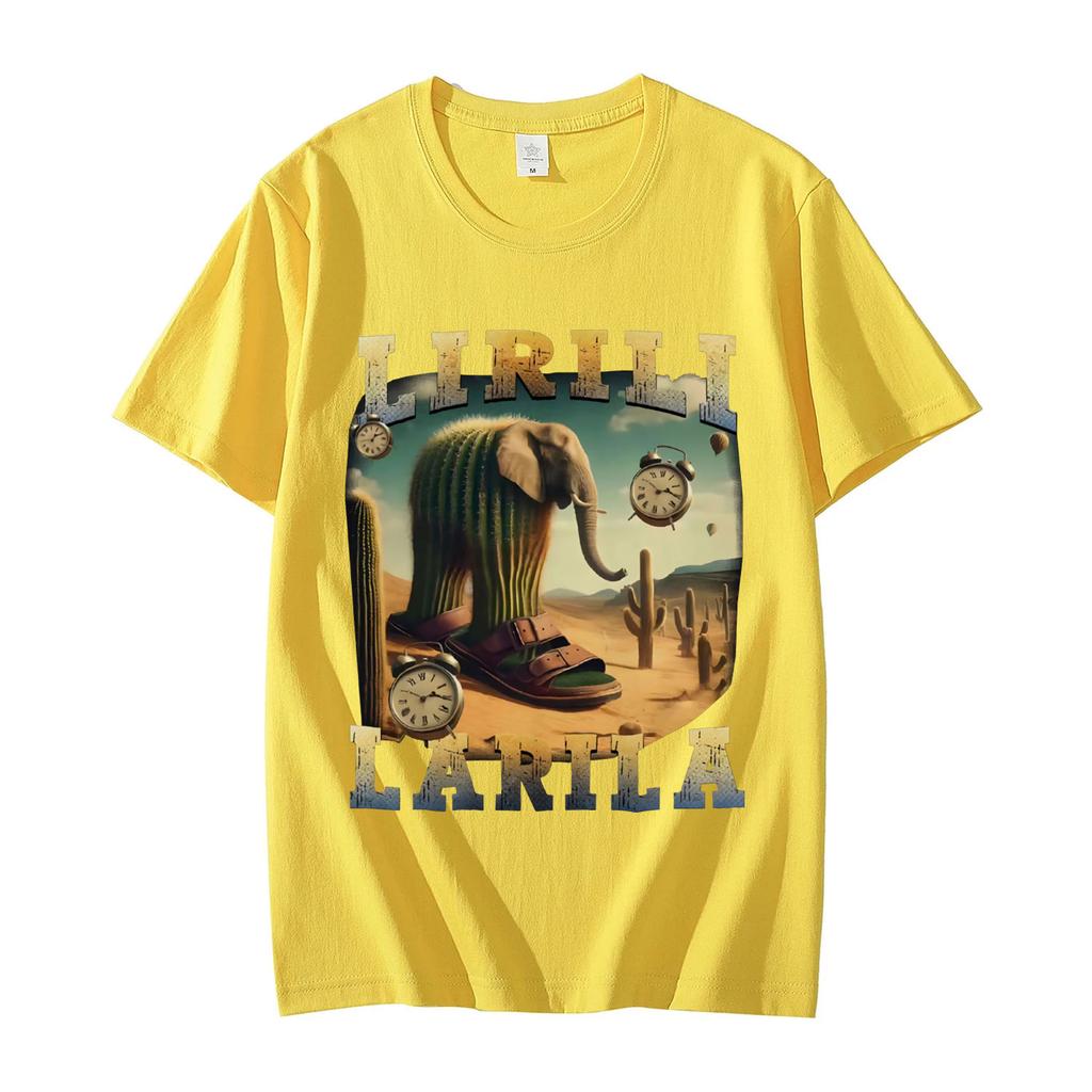 Lirili Larila Funny Italian Brainrot Meme Tshirt High Street Fashion Trend Short Sleeve T Shirt Unisex Casual Cotton Tshirts