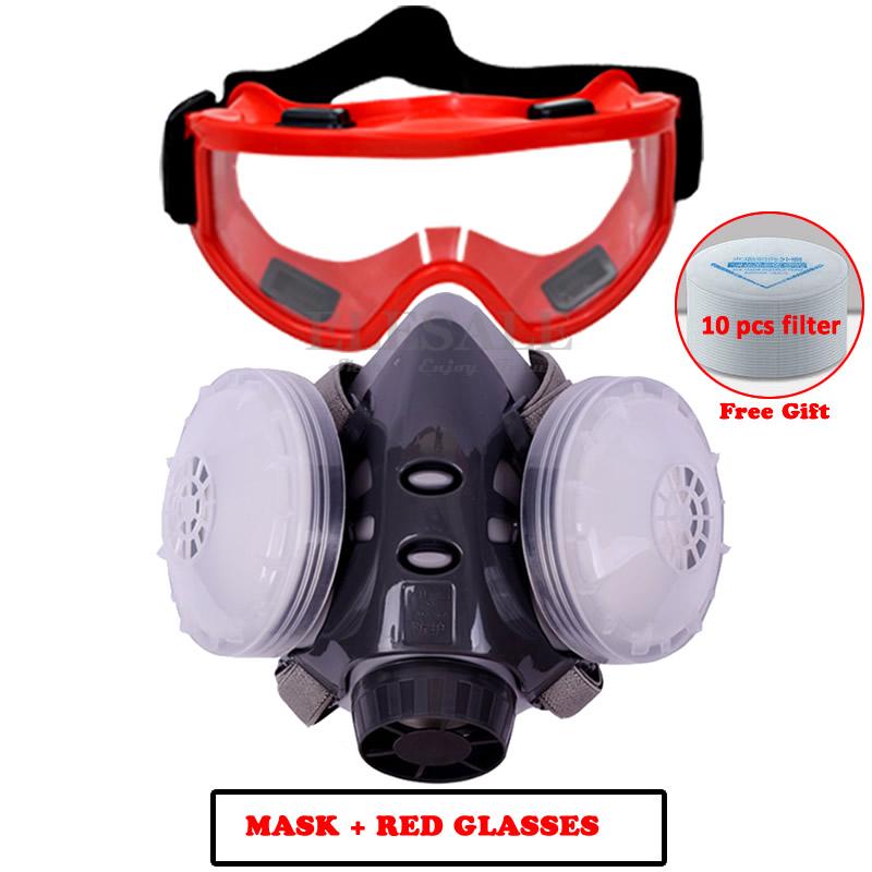 New Dust Mask Respirator For Carpenter Builder Polishing Dust-proof +10 Filters With Safety Glasses Dual Filter Half Face Mask