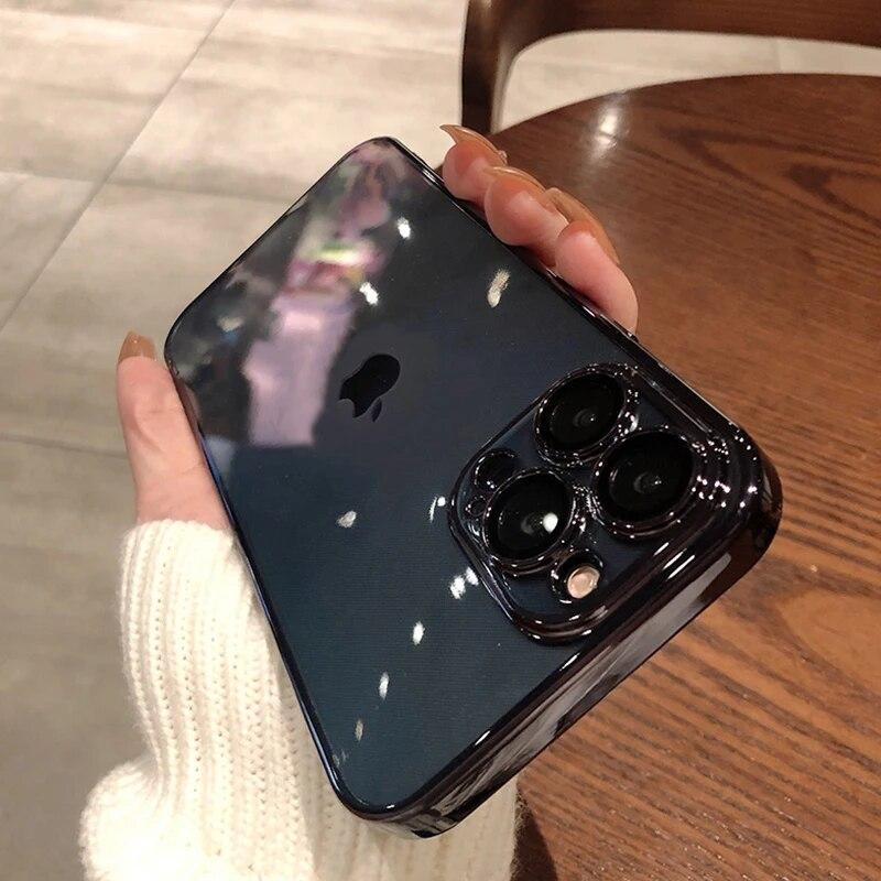 Luxury Square Clear Case For IPhone 14 Plus 13 11 12 Pro Max Mini XR X XS 7 8 SE2 Plating Frame Shockproof Lens Protect Cover