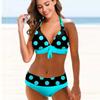 Women's Beachwear Two Piece Bikini Set Swimwear Women's Blue Small Polka Dot Print Beach Swimwear S-5XL