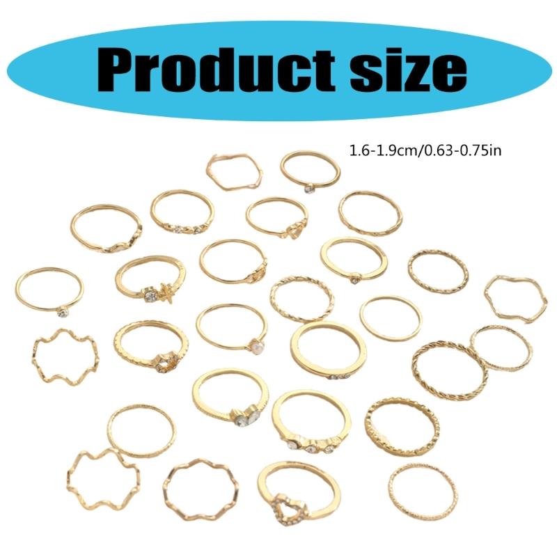 28 Pieces Love Heart Waving Rings Set Featuring Elegant Designs and Stylish Rhinestones for Fashionable Women Wear