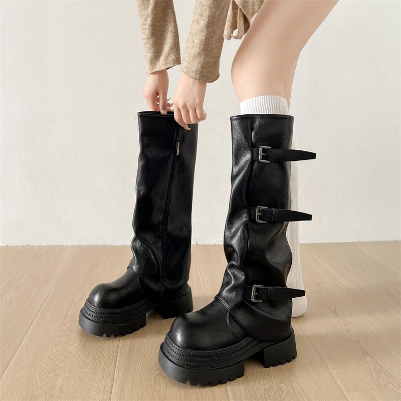 Black Retro But Knee-thin Platform Boots Women's Boots 2025 New Autumn with Skirt Trousers Boots