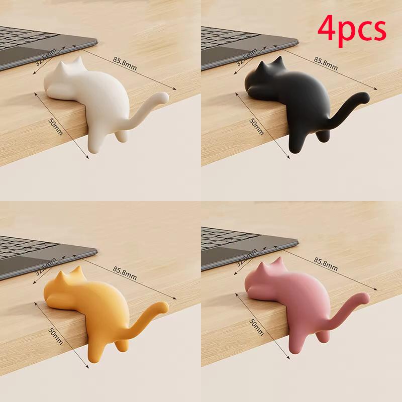 Cute Cat-Shaped Creative Desktop Hooks Key Holder Kawaii Office Desk Ornament Bag Storage Hooks Table Edge Keychain Organizer