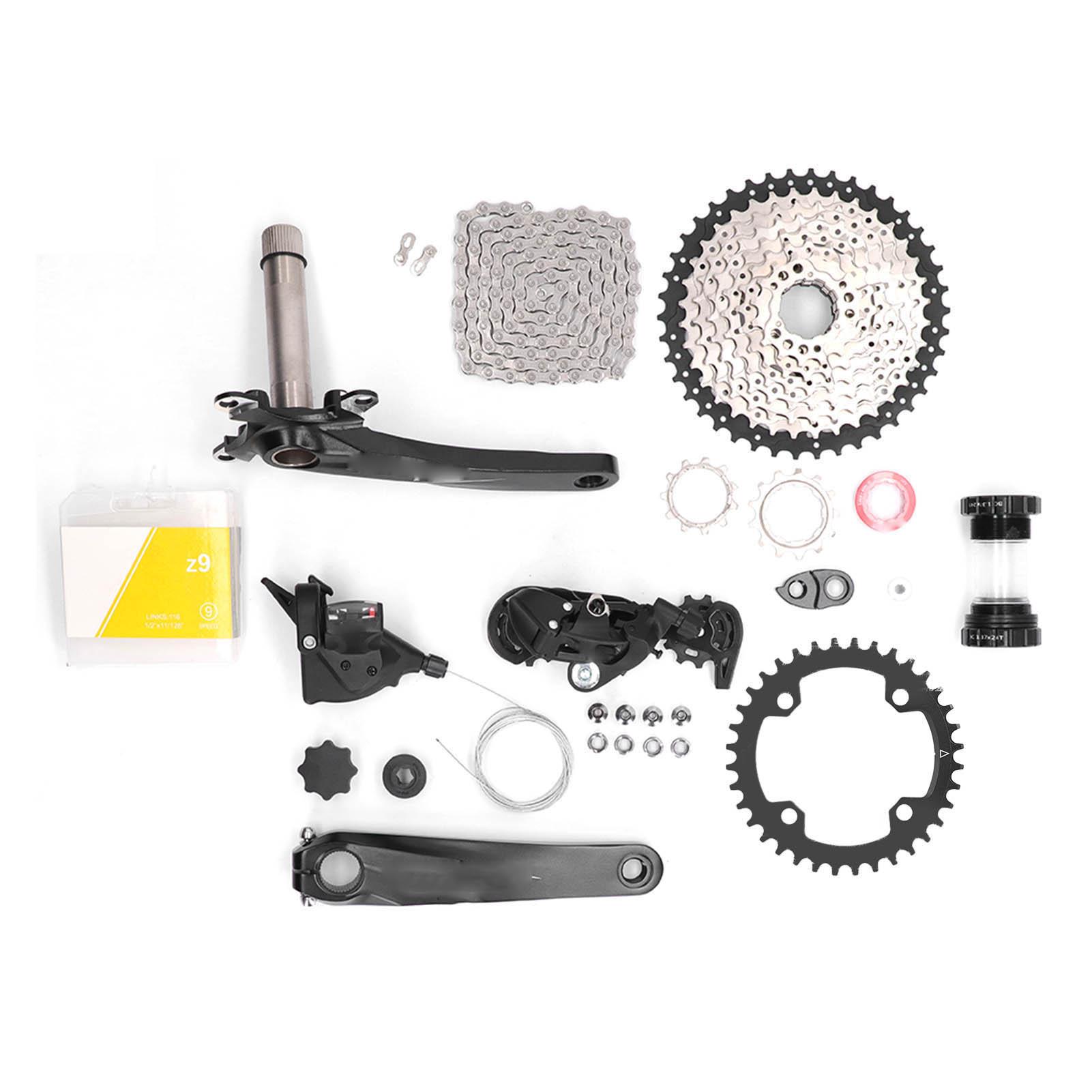 Groupe 9 Vitesses Pédalier 42T Kit de Changement de Vitesse Vélo Manette de Changement Dérailleur Arrière Jeu de Chaîne 36T