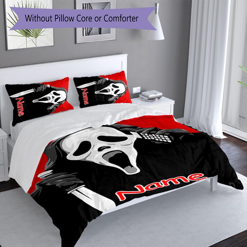 3pcs Custom Name Ghostface Set,Includes 1 Duvet Cover and 2 Pillowcases,All-season Bedroom Decor