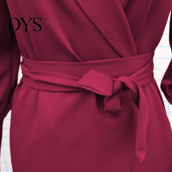 Slim Fit V-neck Dress Women Formal Business Style Turn-down Collar Long Sleeve Pure Color Belt Lace-up Cross Cardigan Spring Midi OL Commuting
