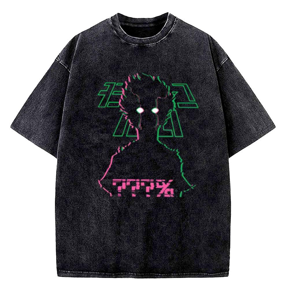 Mob Psycho 100 cotton Vintage Washed men Digital Pop Culture graphic Grunge t shirt Digital Breathable graphic hip hop women