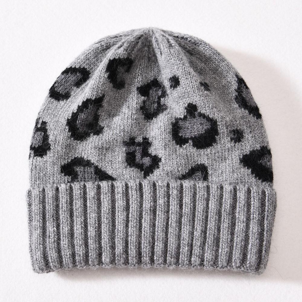 Children's Knitted Hat Rabbit Down Leopard Print Soft Cute Autumn and Winter Outdoor Wool Hat To Keep Warm
