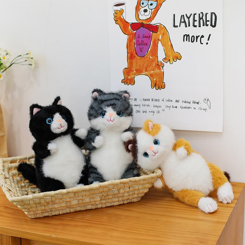 New Seth Dudu Striped Simulation Lying Down Cat Kitten Doll Children Sleeping Soothing Doll Birthday Gift