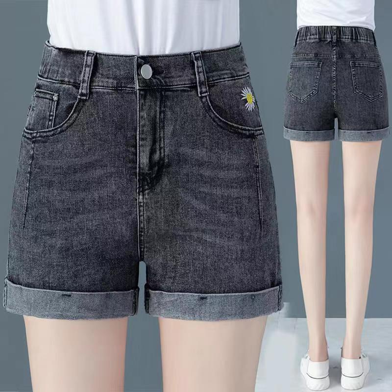 2026 Women's High Waist Elastic Denim Shorts - High Stretch, Four-Quarter Length, Summer Wear