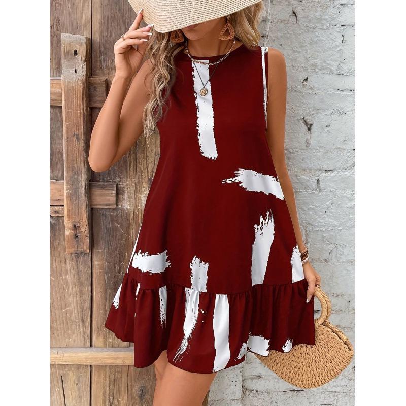 2025 Sleeveless Women s Summer Vest Dress with Back Tie-up S красный