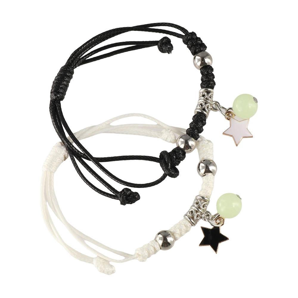 

2Pcs Adjustable Luminous Beads Couple Bracelet Woven Rope Friendship Bracelet For Women Men Style 2