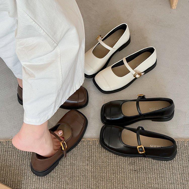 Brown Japanese Mary Jane Small Leather Shoes Women's Small Fragrant Wind Soft Bottom Shallow Mouth One-word Belt Single Shoes Mary Jane Shoes