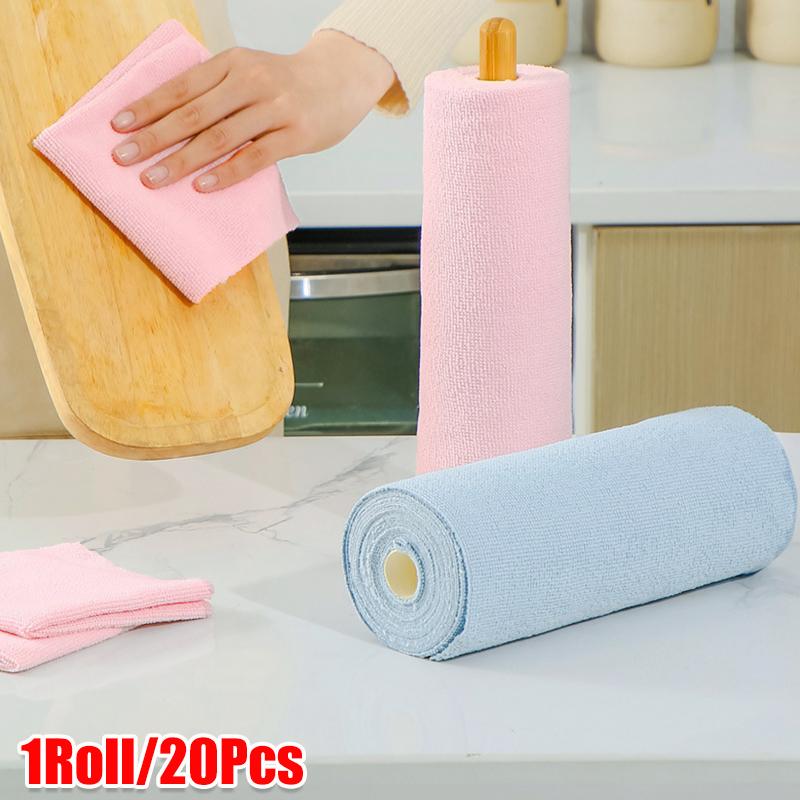 20/30PCS/Roll Large Roll Pack Scrubber Pads Dishcloths Kitchen Suppy Microfiber Material Cleaning Supplies 22x20/30x30cm