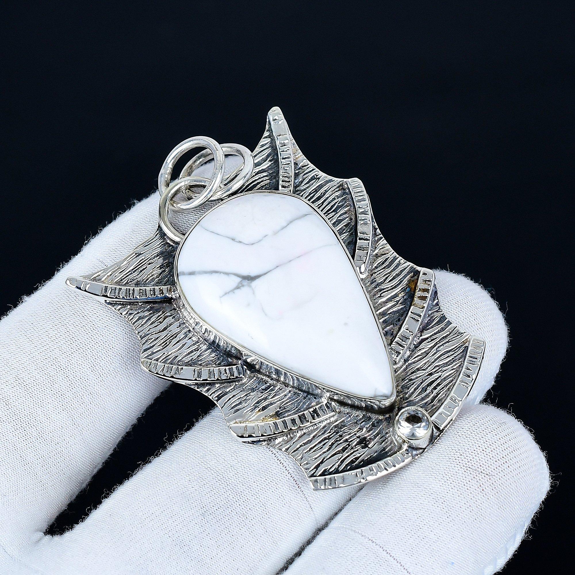 

Howlite Pendant, 925 Sterling Silver Handmade Jewelry, Howlite Silver Pendant, Party Wear Jewelry For Women s, Pendant New Year Gift 6.5 Cm білий