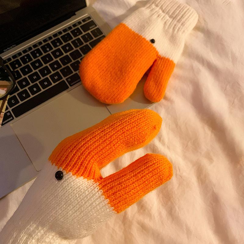 Kadınlar İçin Sevimli Komik Kaz Örgü Yün Eldivenler Kış Kalınlaştırılmış Sıcak Soğuğa Dayanıklı Eldivenler Onun İçin Mükemmel Hediye