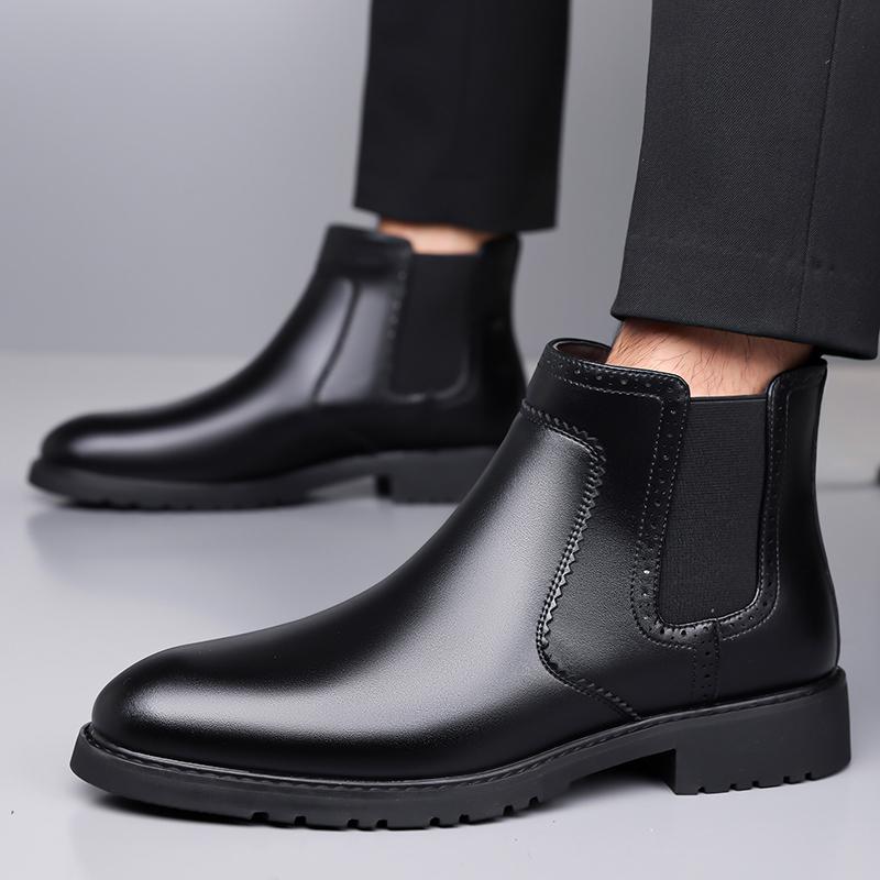 Men's Classic Retro Chelsea Boots Mens Fashion Leather Ankle Boots Men British Style Short Boots High-top Men Casual Shoes
