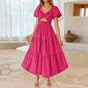 Women's Fashion Bohemian Wrap Short Bubble Sleeve A-Line Beach Long Dresses