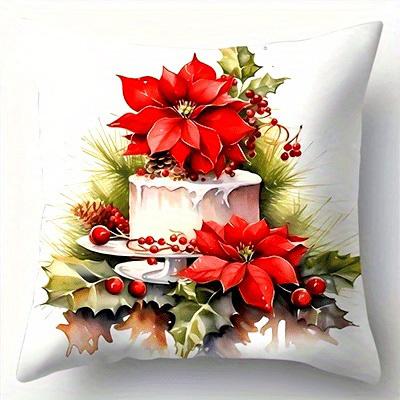 Home Decor Christmasthemed Floral  Decorative Pillow Covers Pattern Cushion Cover Suitable for Sofa Bedroom Car Pillow Cover