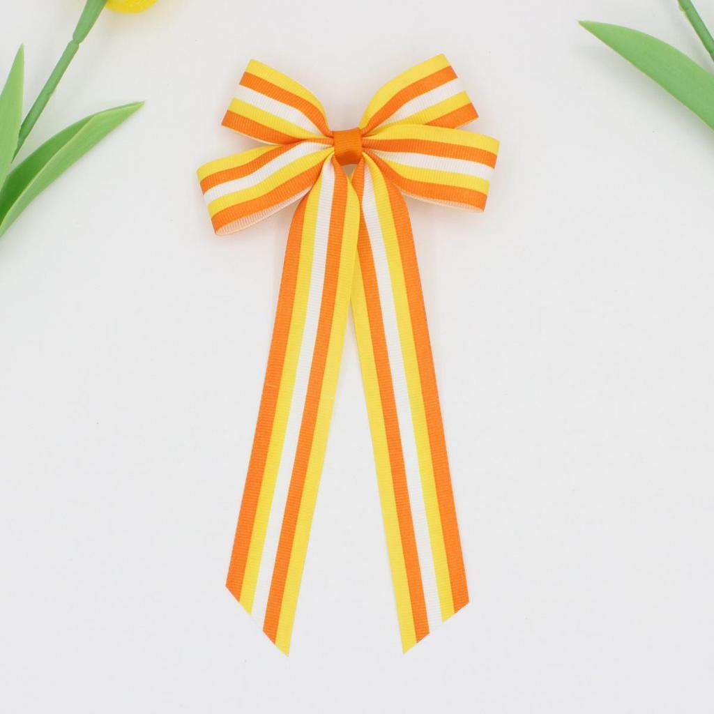 Printed Ribbed Band Long Ribbon Bow Hair Clip - Hot Selling Hair Accessory