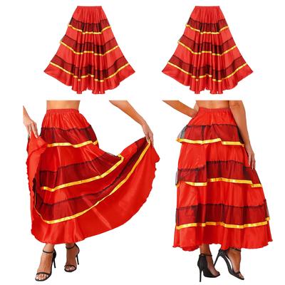Falda de Flamenco con Volantes en Capas para Mujer Dobladillo Ancho Falda de Baile de Salón Disfraz para Espectáculo de Carnaval