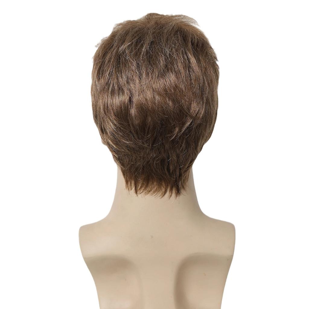 Men Black Synthetic Wig Natural Looking Daily Fake Hair for Male Short Brown Wigs Costume Party Heat Resistant Fiber