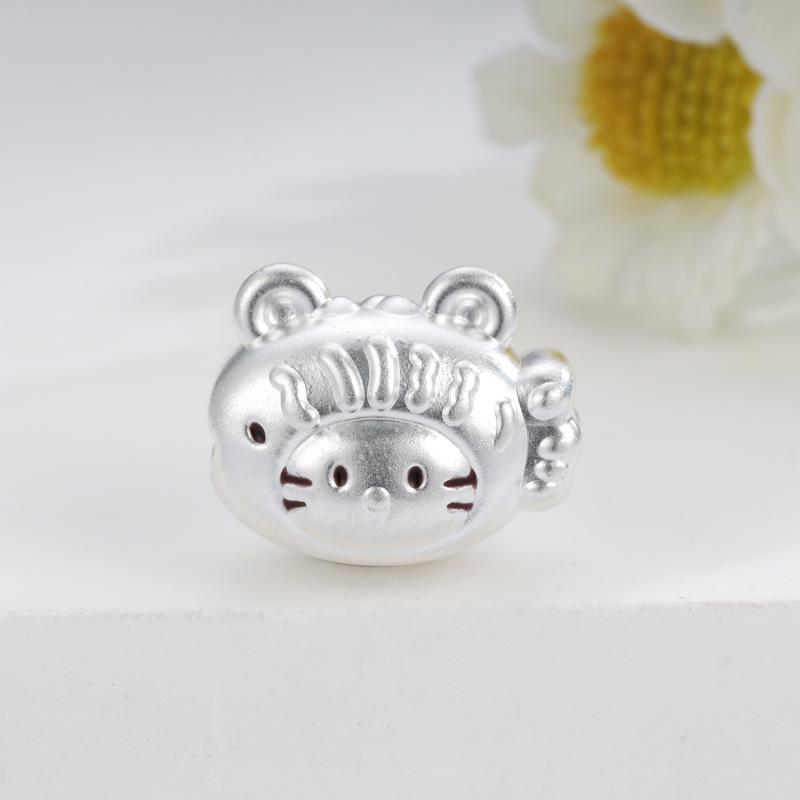 Sterling Silver Taiyaki Cat Beads DIY Hand-woven Rope Accessories