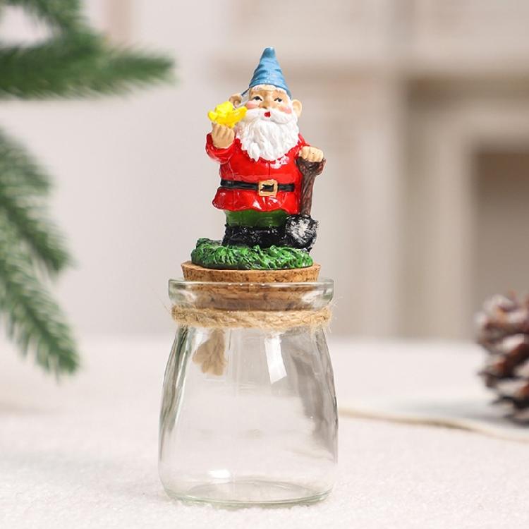 Christmas Themed Resins Dwarf Gnomes Figurine Candy Jar Glass Cookie Food Storage Container Table Decors Ornament Gift