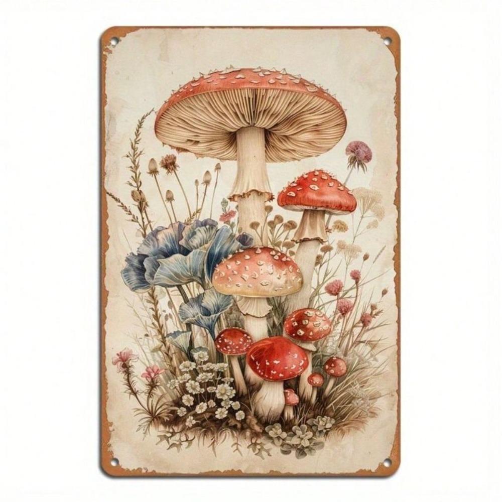 Vintage Metal Sign Red Mushroom 20x30cm Retro Wall Decor for Bar Garage Home